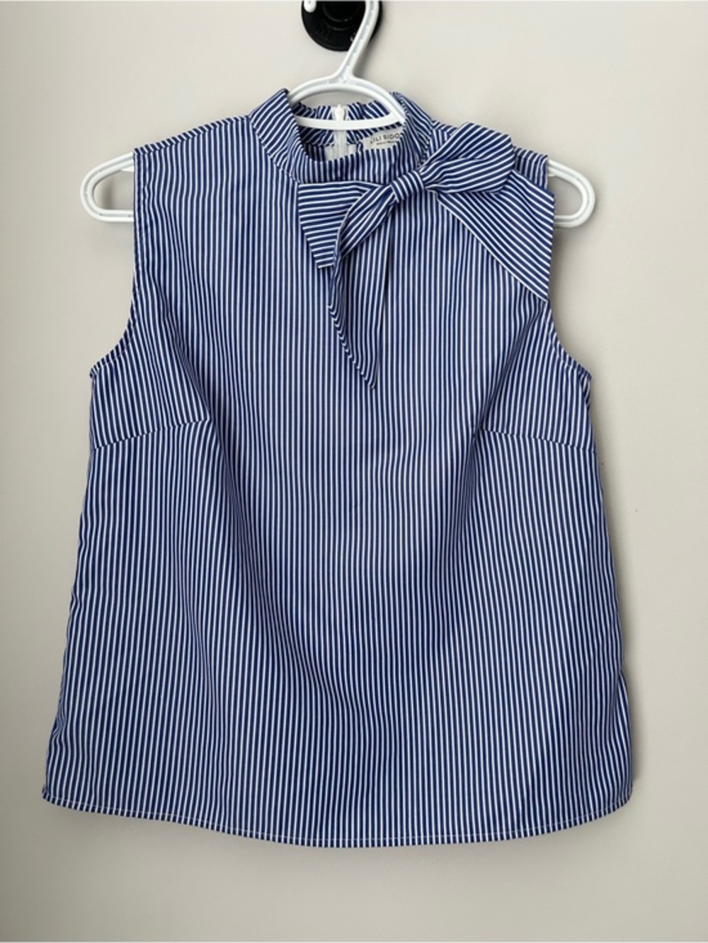 Lili Sidonio Sleeveless Pinstripe Bow Neck Top